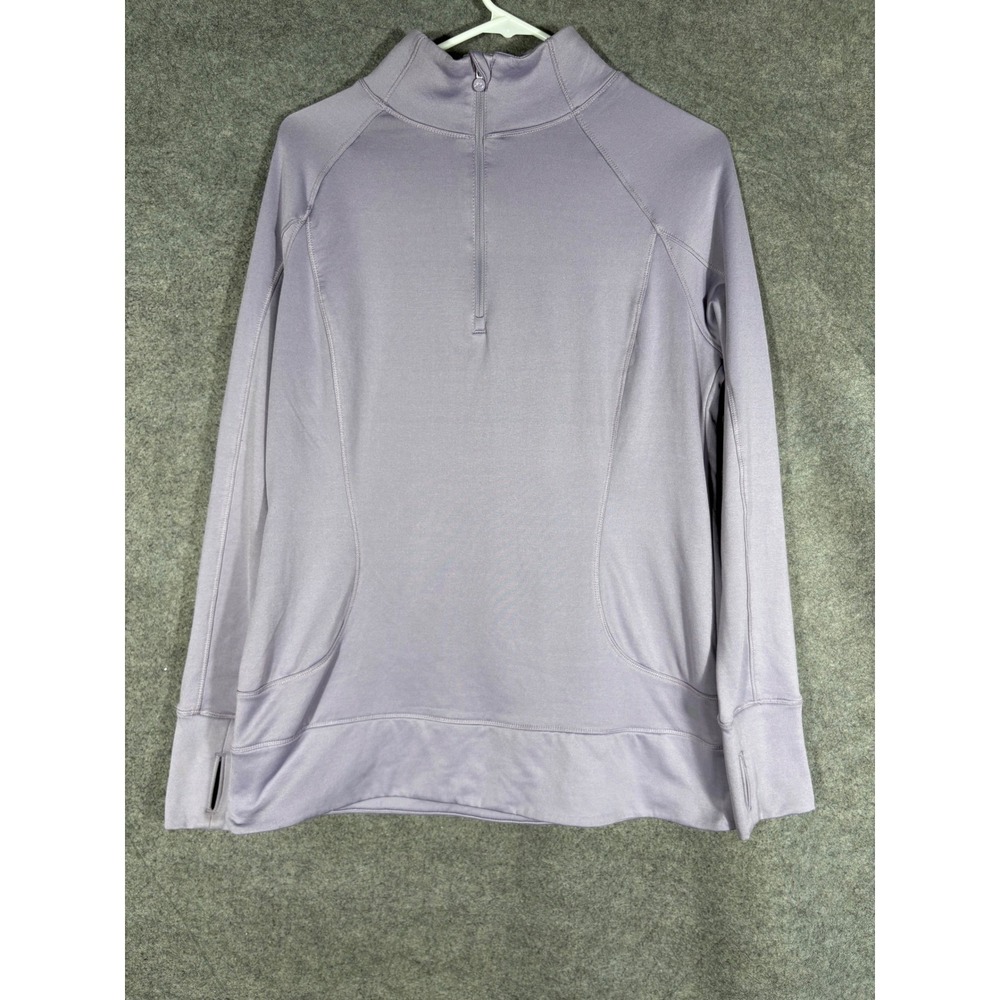 Apana Womens Lavender Purple Quarter Zip Pullover Thumbholes Pleated Back Large